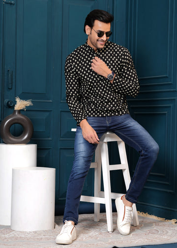 Cotton Black Printed Kurta